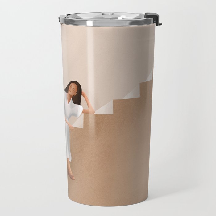 Girl Thinking on a Stairway Travel Mug Gallery Image 2