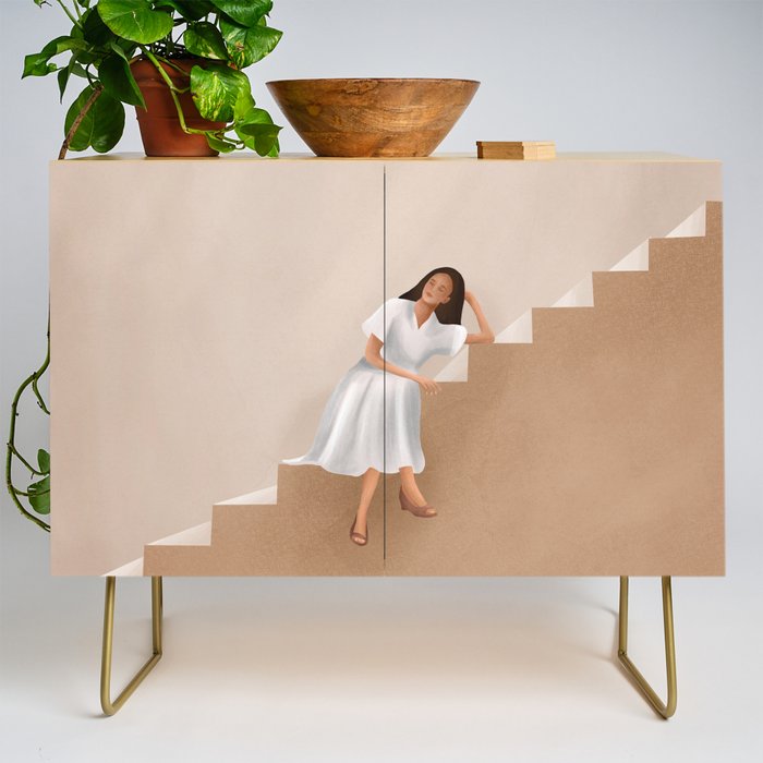 Girl Thinking on a Stairway Credenza Gallery Image 1