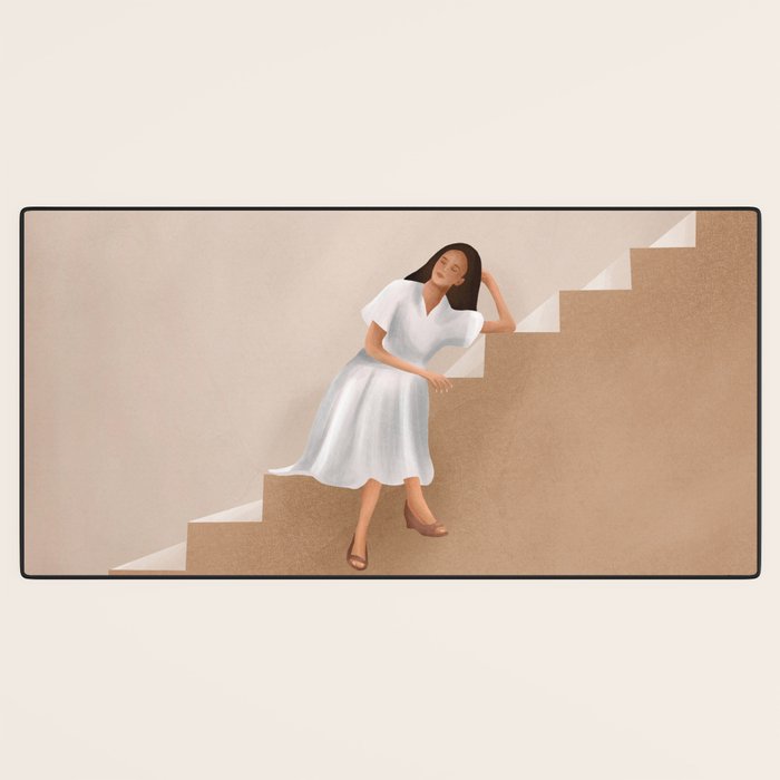 Girl Thinking on a Stairway Desk Mat Gallery Image 3