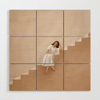 Girl Thinking on a Stairway Wood Wall Art Gallery Image 1