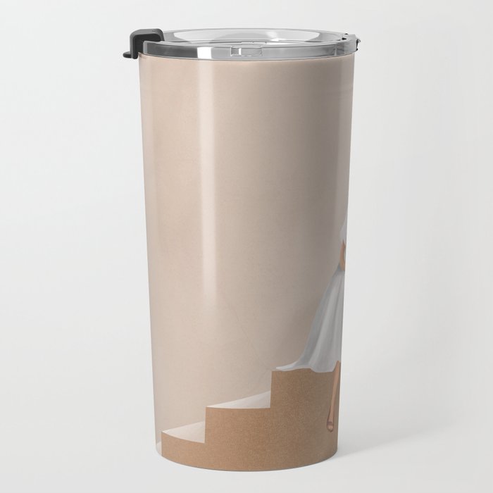 Girl Thinking on a Stairway Travel Mug Gallery Image 3
