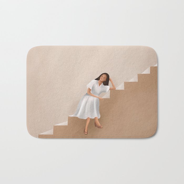 Girl Thinking on a Stairway Bath Mat Gallery Image 1