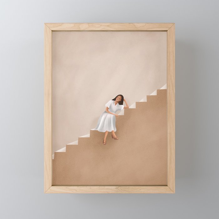 Girl Thinking on a Stairway Mini Art Print Gallery Image 1
