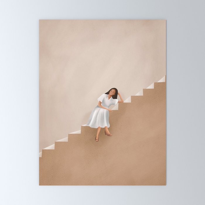 Girl Thinking on a Stairway Mini Art Print Gallery Image 6
