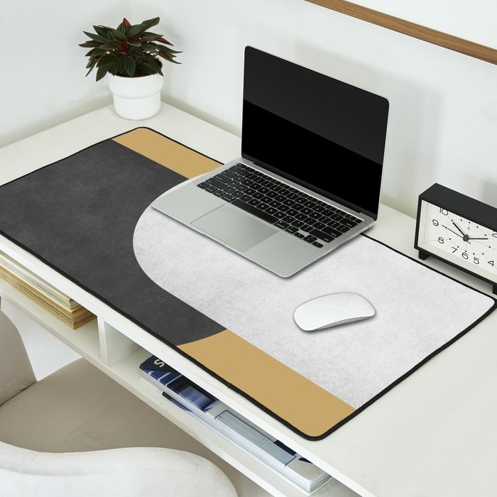 Halfmoon Colorblock - Black White on Gold Desk Mat Gallery Image 2