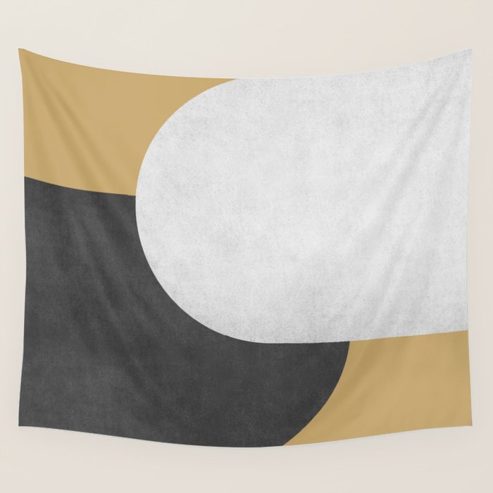 Halfmoon Colorblock - Black White on Gold Wall Tapestry Gallery Image 4