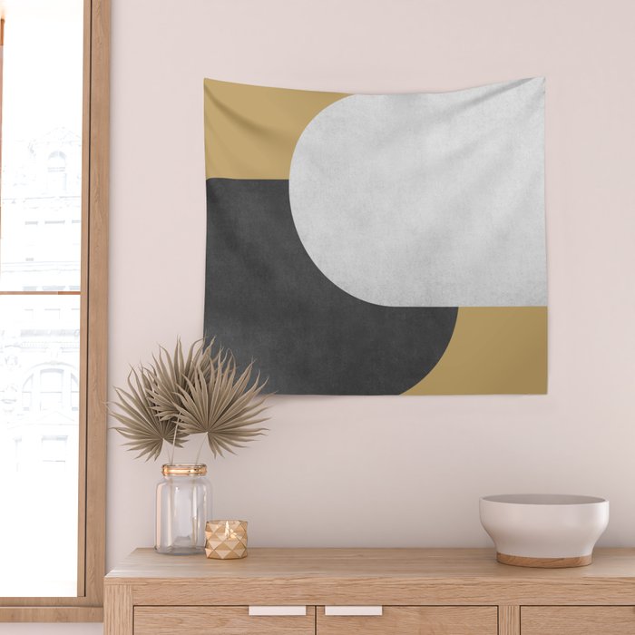 Halfmoon Colorblock - Black White on Gold Wall Tapestry Gallery Image 2