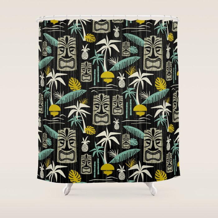 Island Tiki - Black Shower Curtain Gallery Image 1