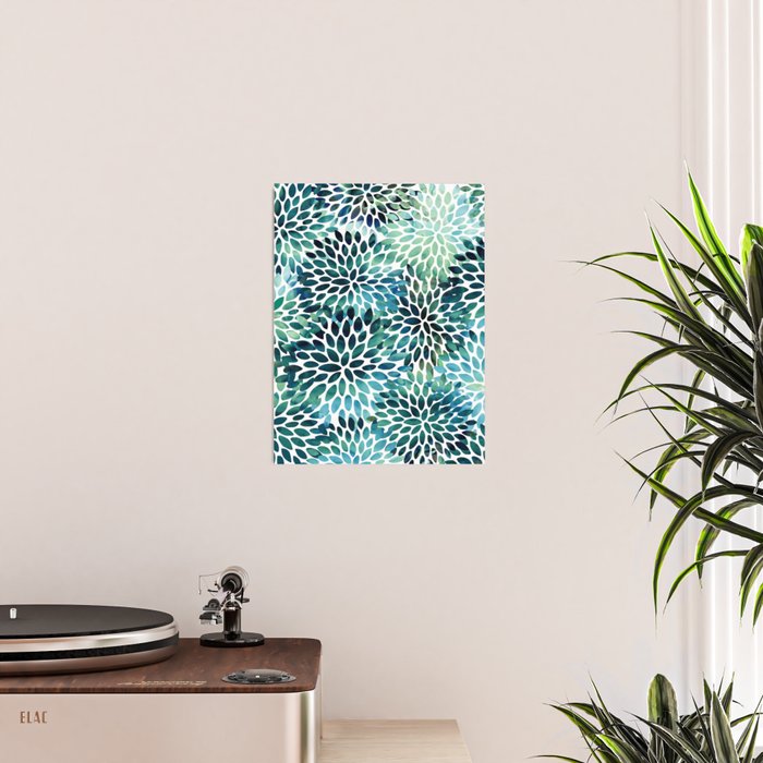 Floral Watercolor, Navy, Blue Teal, Abstract Watercolor Poster Gallery Image 2