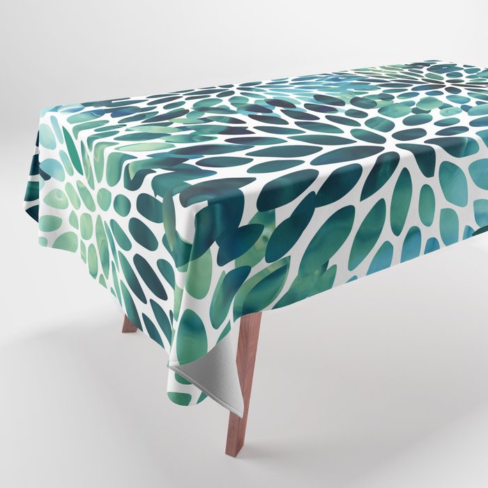 Floral Watercolor, Navy, Blue Teal, Abstract Watercolor Tablecloth Gallery Image 1