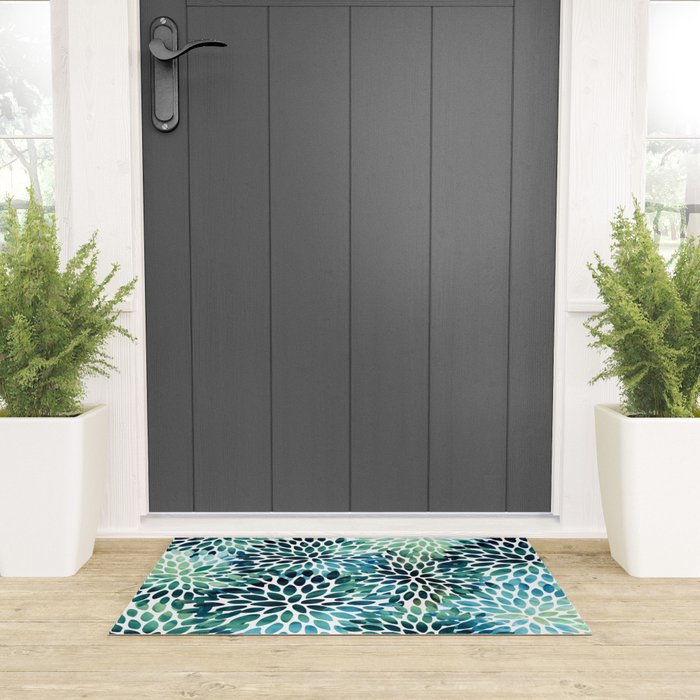 Floral Watercolor, Navy, Blue Teal, Abstract Watercolor Welcome Mat Gallery Image 3
