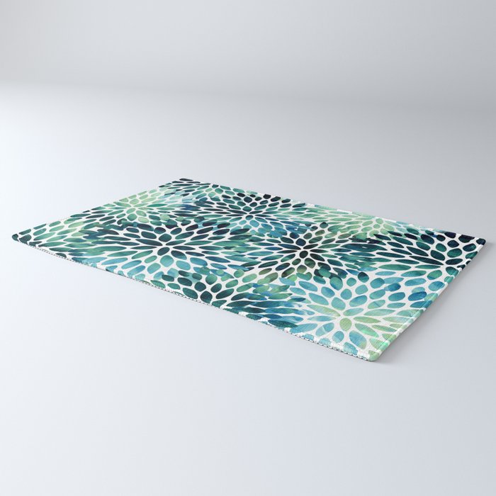 Floral Watercolor, Navy, Blue Teal, Abstract Watercolor Rug Gallery Image 3
