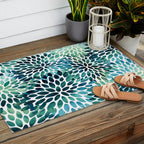 Floral Watercolor, Navy, Blue Teal, Abstract Watercolor Outdoor Rug Gallery Image 2