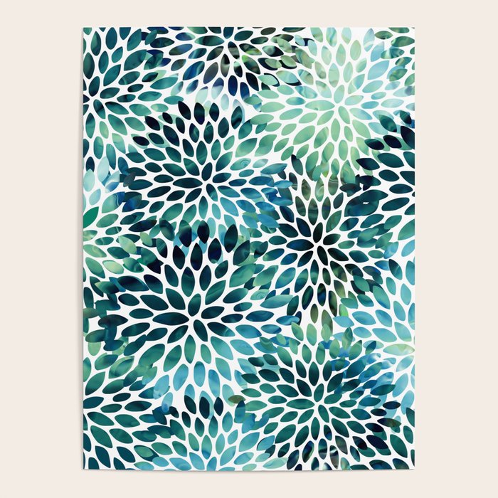 Floral Watercolor, Navy, Blue Teal, Abstract Watercolor Poster Gallery Image 4