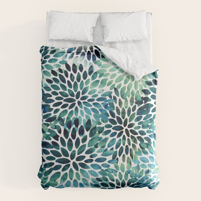Floral Watercolor, Navy, Blue Teal, Abstract Watercolor Comforter Gallery Image 1