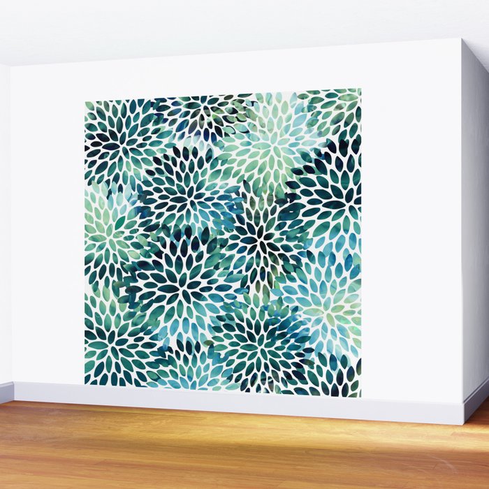 Floral Watercolor, Navy, Blue Teal, Abstract Watercolor Wall Mural Gallery Image 2