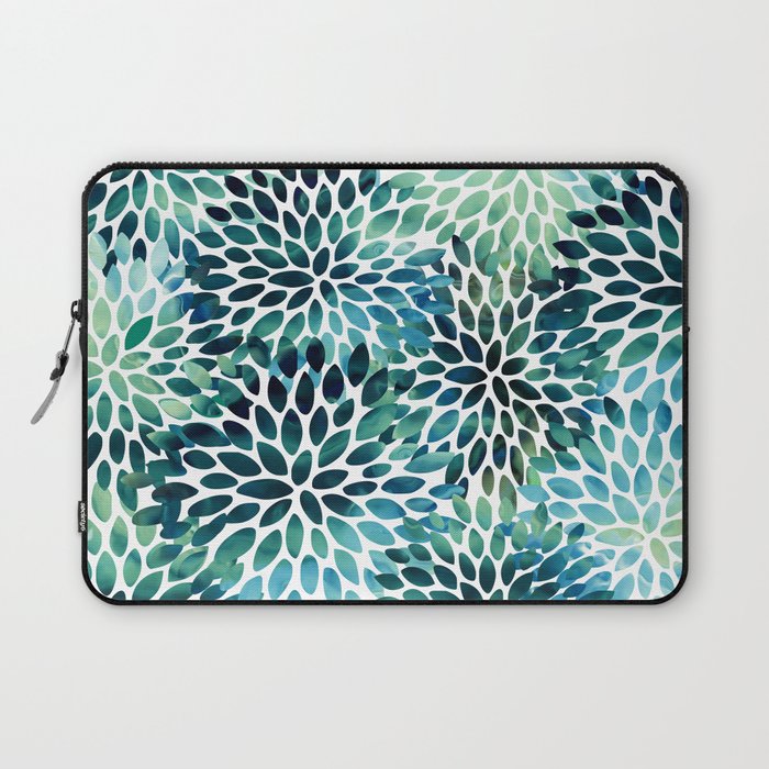 Floral Watercolor, Navy, Blue Teal, Abstract Watercolor Laptop Sleeve Gallery Image 1