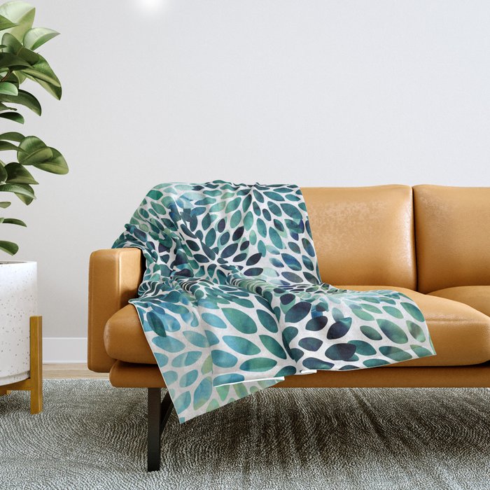 Floral Watercolor, Navy, Blue Teal, Abstract Watercolor Throw Blanket Gallery Image 1