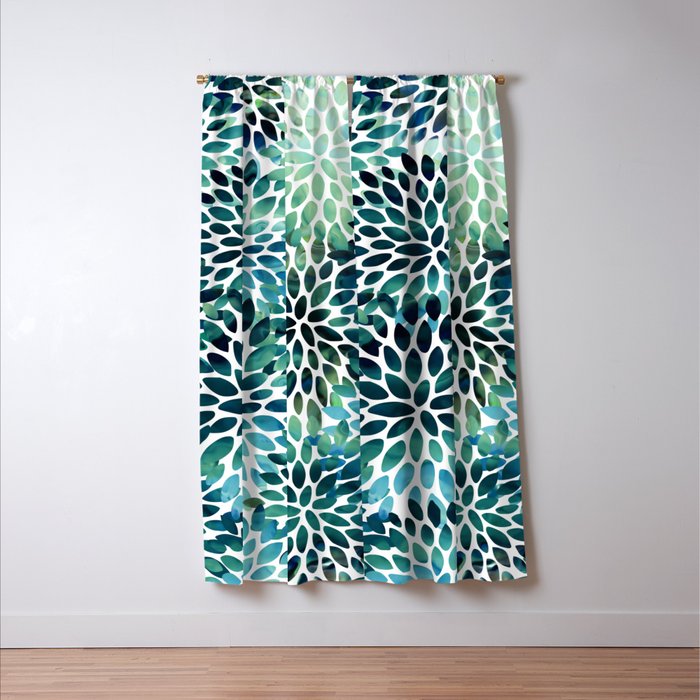 Floral Watercolor, Navy, Blue Teal, Abstract Watercolor Window Curtain Gallery Image 3