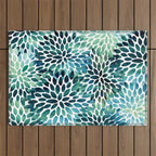 Floral Watercolor, Navy, Blue Teal, Abstract Watercolor Outdoor Rug Gallery Image 1