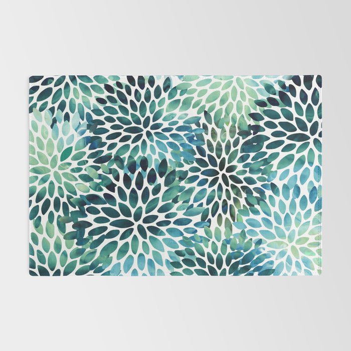 Floral Watercolor, Navy, Blue Teal, Abstract Watercolor Rug Gallery Image 2
