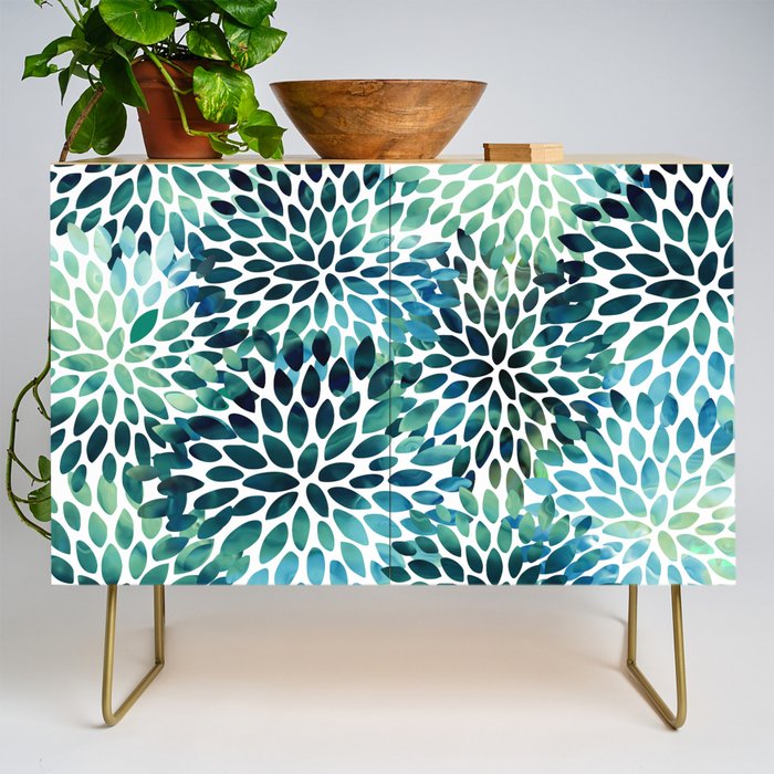 Floral Watercolor, Navy, Blue Teal, Abstract Watercolor Credenza Gallery Image 1
