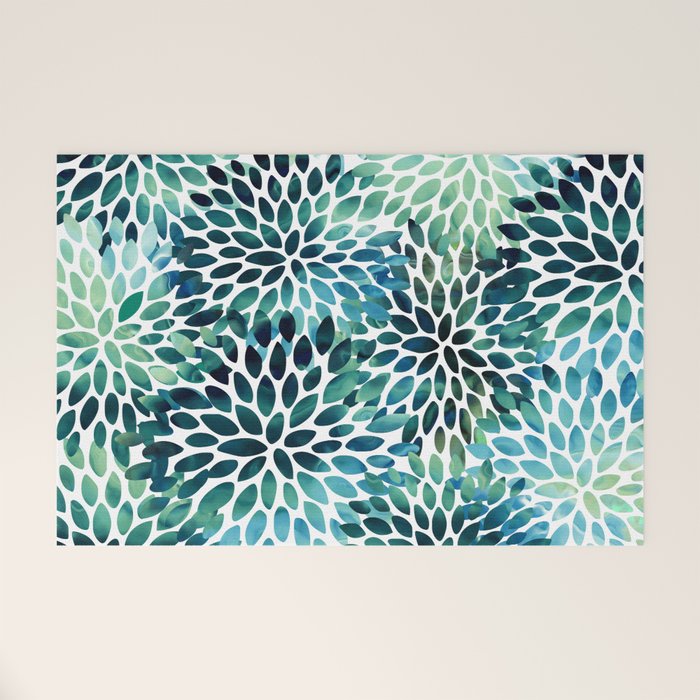 Floral Watercolor, Navy, Blue Teal, Abstract Watercolor Welcome Mat Gallery Image 1
