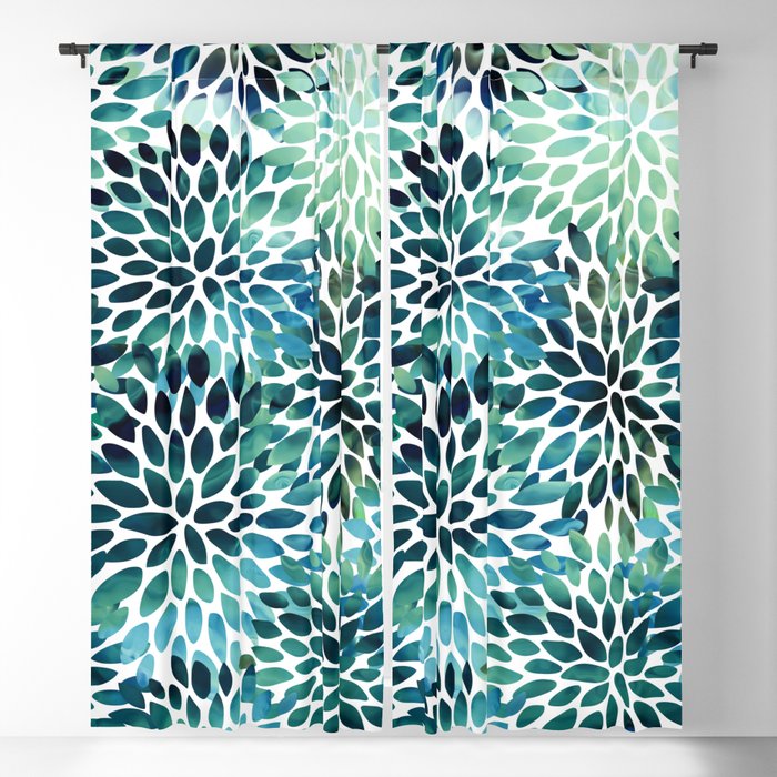 Floral Watercolor, Navy, Blue Teal, Abstract Watercolor Window Curtain Gallery Image 1