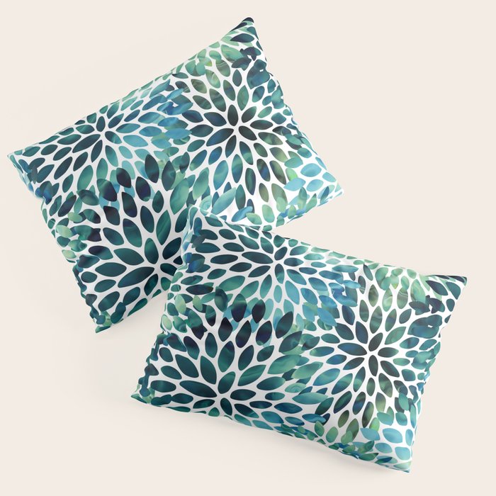 Floral Watercolor, Navy, Blue Teal, Abstract Watercolor Pillow Sham Gallery Image 1