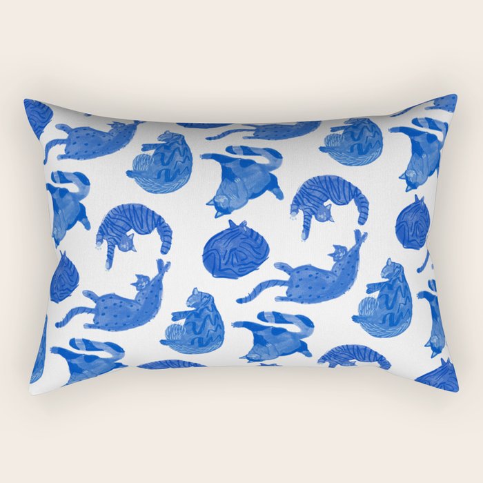Sleepy Cozy Kitty Cats in Royal Blue & White Rectangular Pillow Gallery Image 2