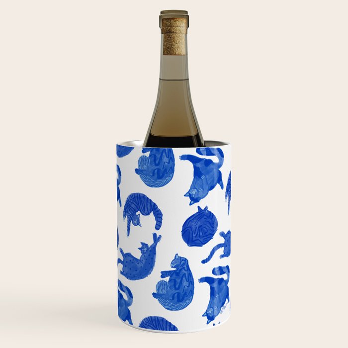 Sleepy Cozy Kitty Cats in Royal Blue & White Wine Chiller Gallery Image 3