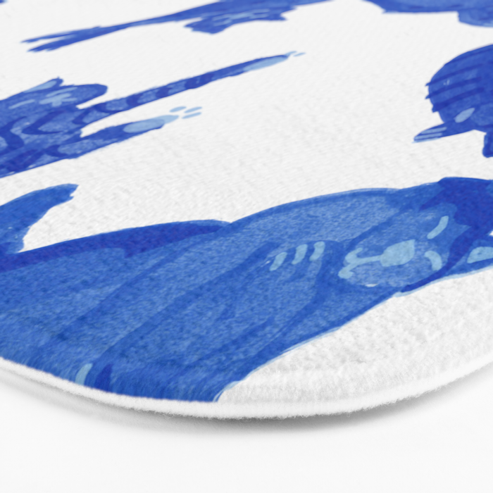 Sleepy Cozy Kitty Cats in Royal Blue & White Bath Mat Gallery Image 3
