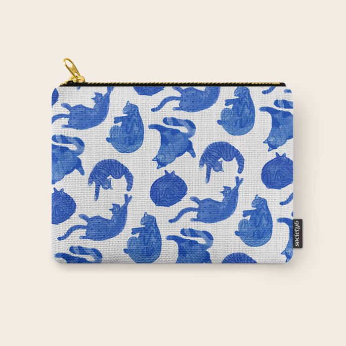 Sleepy Cozy Kitty Cats in Royal Blue & White Carry All Pouch Gallery Image 1
