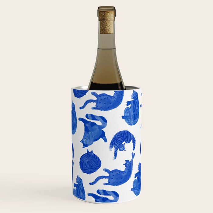 Sleepy Cozy Kitty Cats in Royal Blue & White Wine Chiller Gallery Image 2
