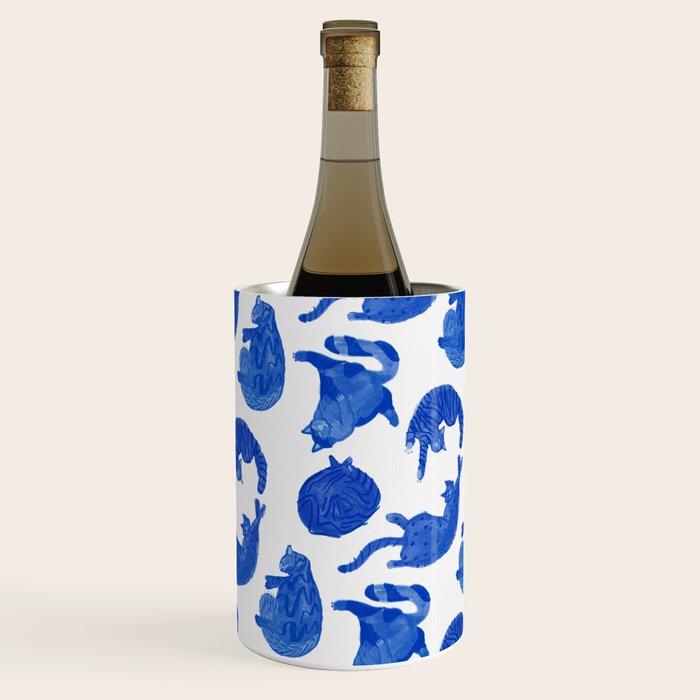 Sleepy Cozy Kitty Cats in Royal Blue & White Wine Chiller Gallery Image 1