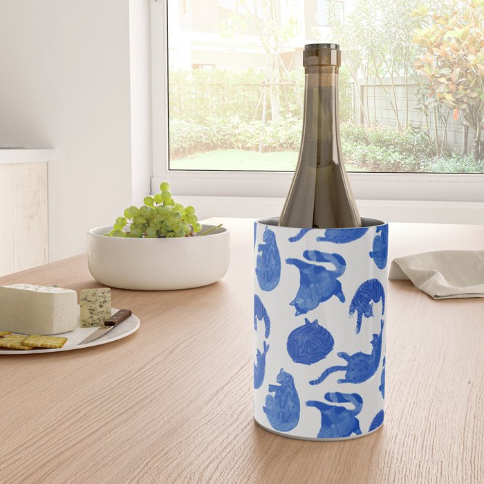 Sleepy Cozy Kitty Cats in Royal Blue & White Wine Chiller Gallery Image 4