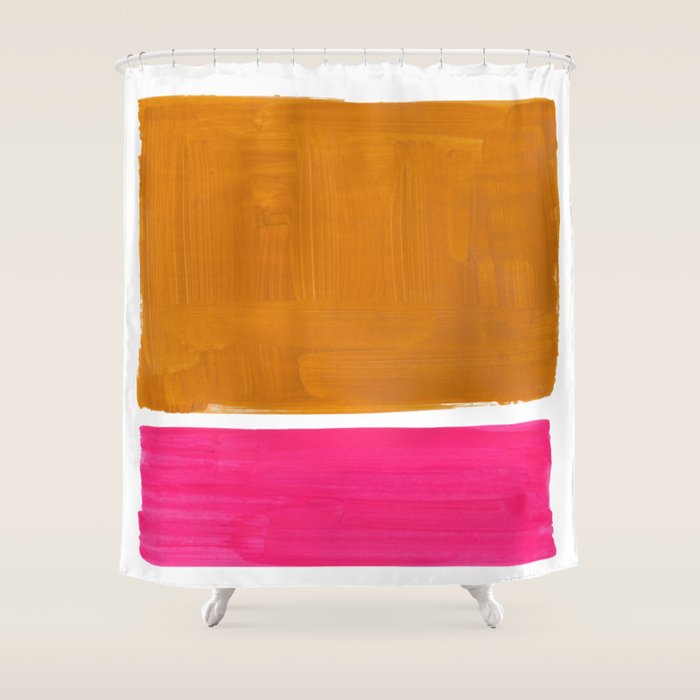 Minimalist Mid Century Modern Colorful Color Field Rothko Magenta Yellow Ochre Shower Curtain Gallery Image 1