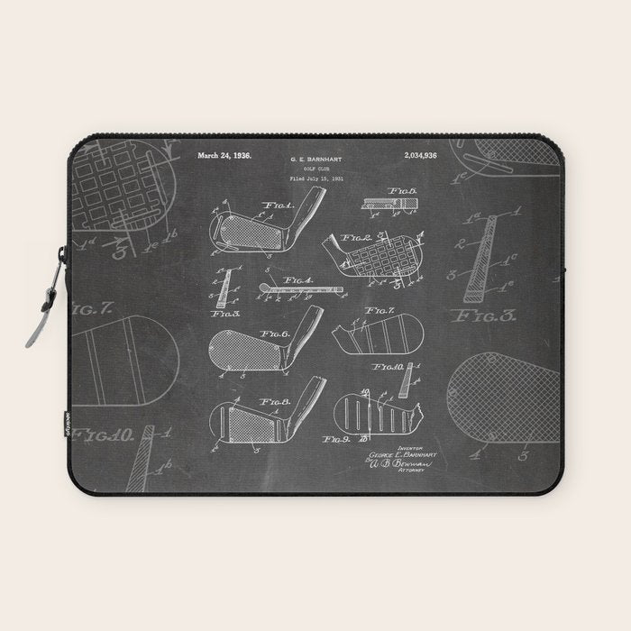 Golf Clubs Patent - Golfing Art - Black Chalkboard Laptop Sleeve Gallery Image 1