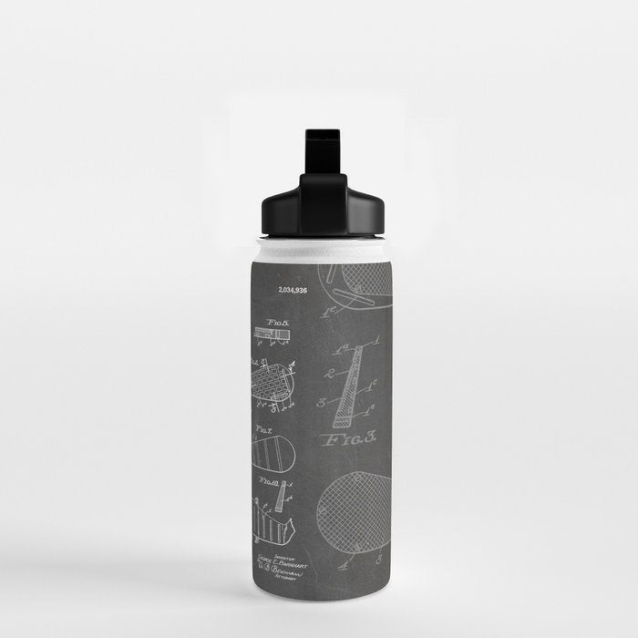 Golf Clubs Patent - Golfing Art - Black Chalkboard Water Bottle Gallery Image 2