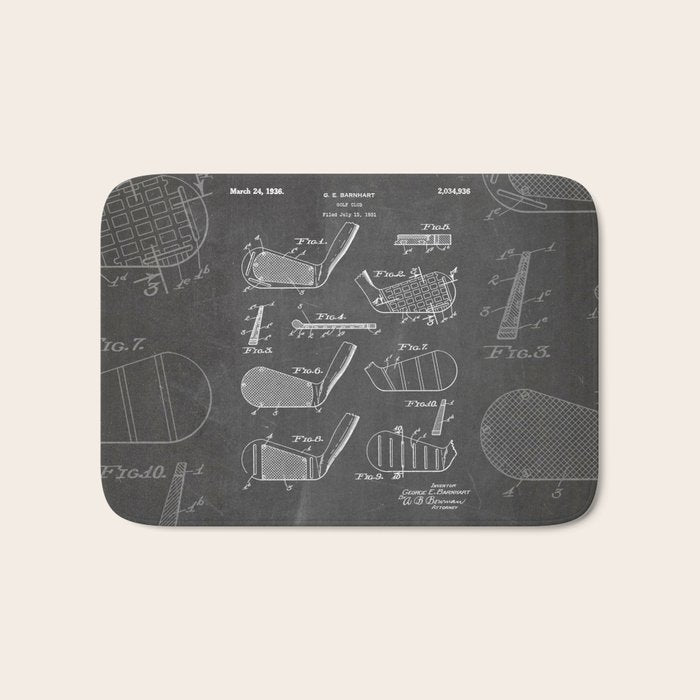 Golf Clubs Patent - Golfing Art - Black Chalkboard Bath Mat Gallery Image 1