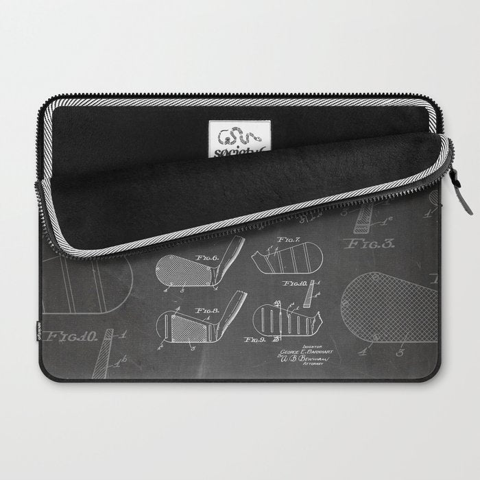 Golf Clubs Patent - Golfing Art - Black Chalkboard Laptop Sleeve Gallery Image 2