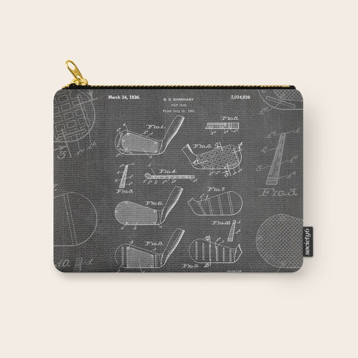 Golf Clubs Patent - Golfing Art - Black Chalkboard Carry All Pouch Gallery Image 1