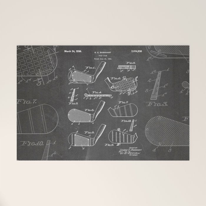 Golf Clubs Patent - Golfing Art - Black Chalkboard Welcome Mat Gallery Image 1