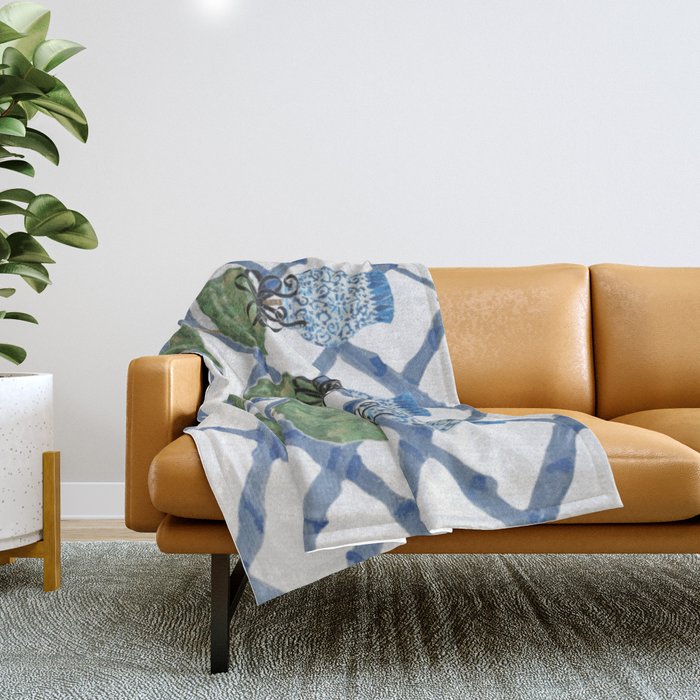 Hand Painted Bamboo Trellis Chinoiserie Ginger Jar  Throw Blanket Gallery Image 1