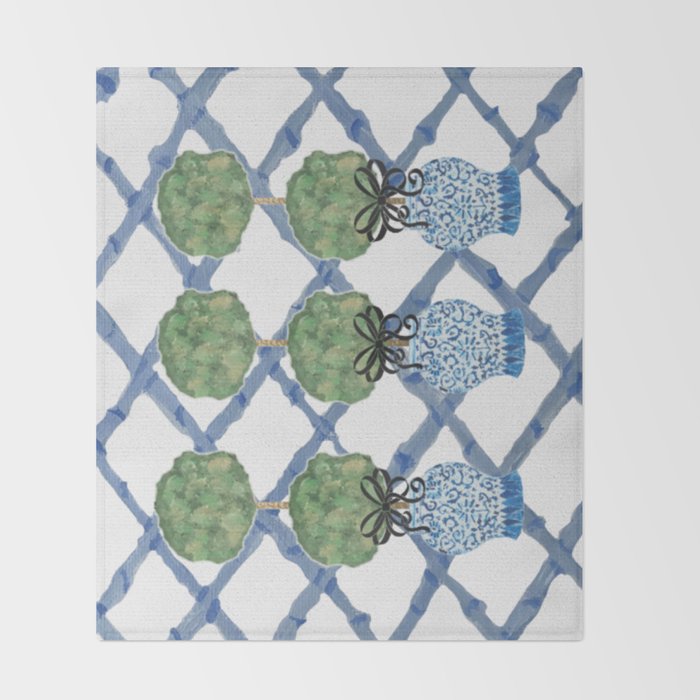 Hand Painted Bamboo Trellis Chinoiserie Ginger Jar  Throw Blanket Gallery Image 2