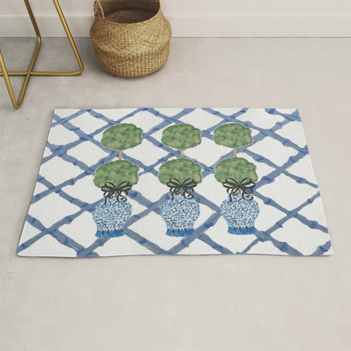 Hand Painted Bamboo Trellis Chinoiserie Ginger Jar  Rug Gallery Image 1