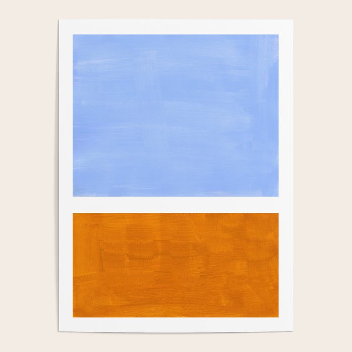 Pastel Royal Blue Yellow ochre Mid Century Modern Abstract Minimalist Rothko Color Field Squares Poster Gallery Image 1
