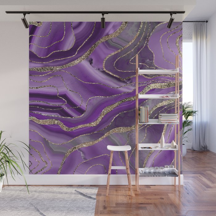 Purple Gray Agate Gold Glitter Glam #1 (Faux Glitter) #marble #decor #art #society6 Wall Mural Gallery Image 1