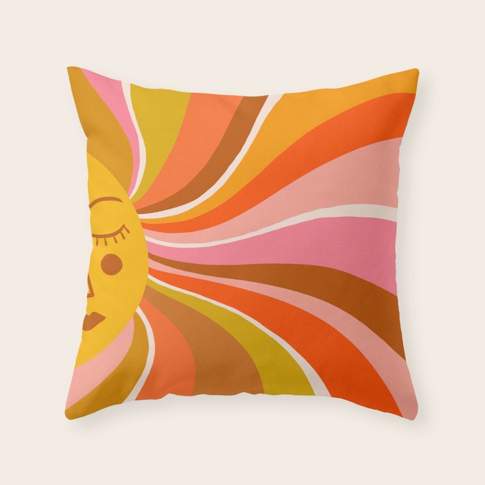 Sunshine Swirl - Retro Ochre Throw Pillow Gallery Image 1
