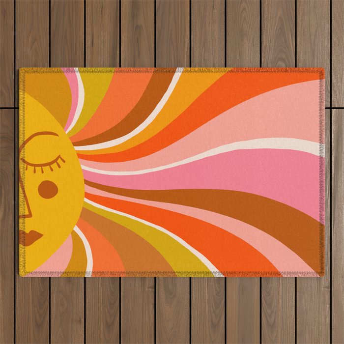 Sunshine Swirl - Retro Ochre Outdoor Rug Gallery Image 1